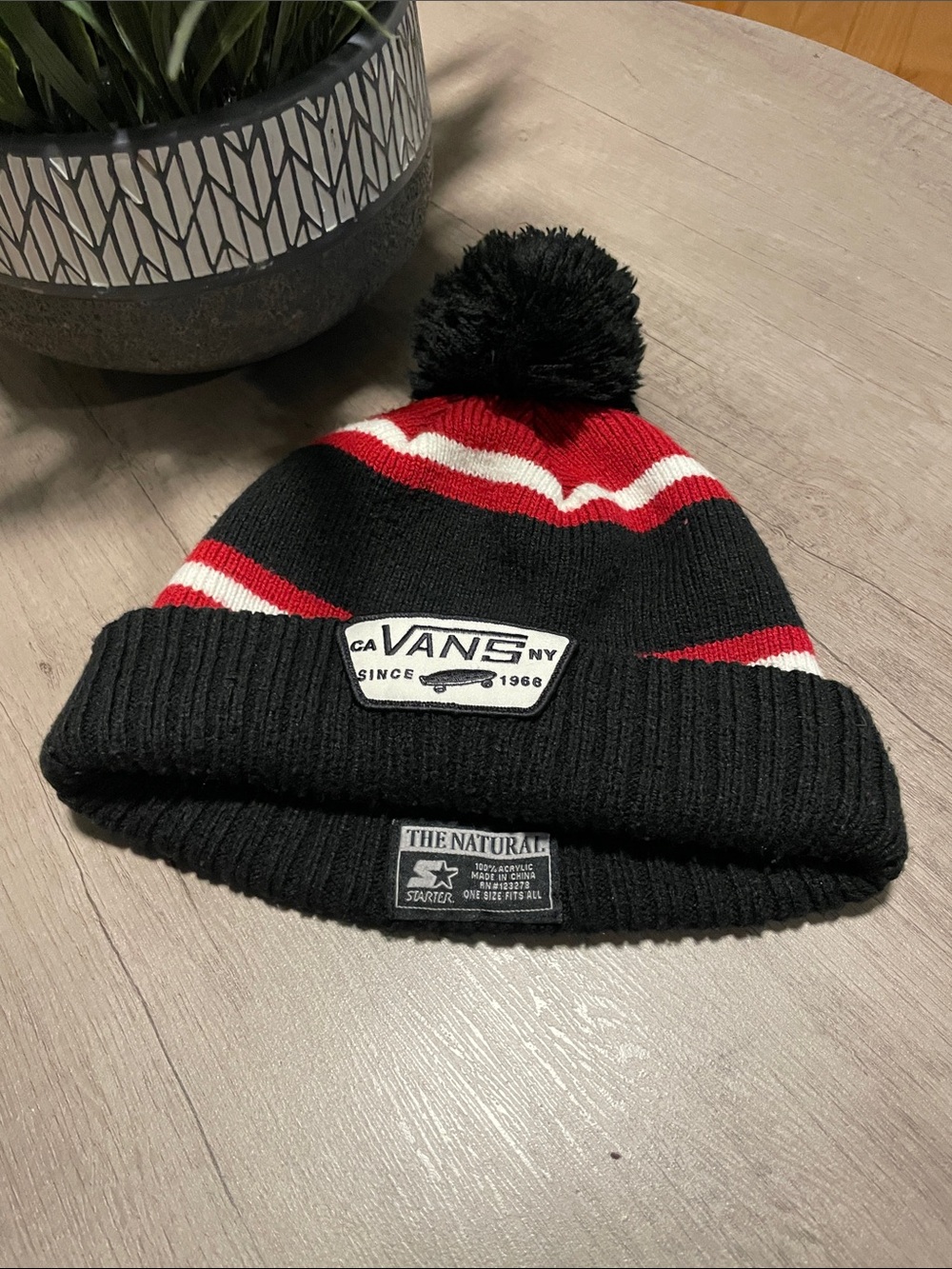 Vans  Black Red & White Pom Knit Beanie